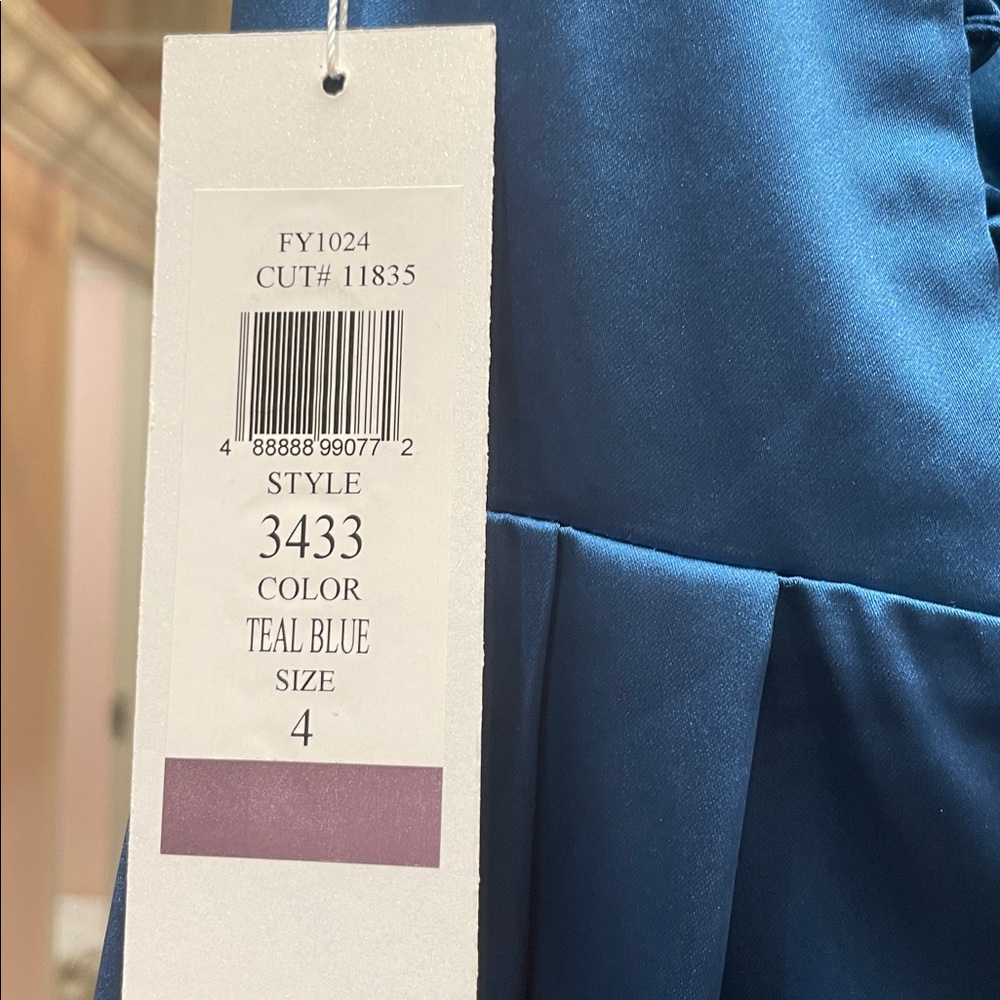 NEW Teal Beaded Satin Strapless Ballgown Size 4 - Picture 7 of 9